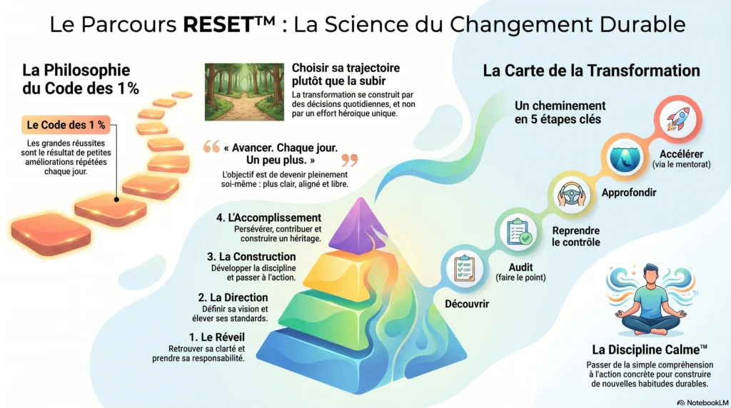 Le Parcours RESET™ Un chemin de transformation qui permet d’adopter La carte de transformation Du Code des 1 %