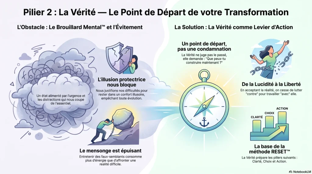 PILIER 2 — LA VÉRITÉ Regarder sa vie telle qu'elle est Toute transformation commence par une prise de conscience